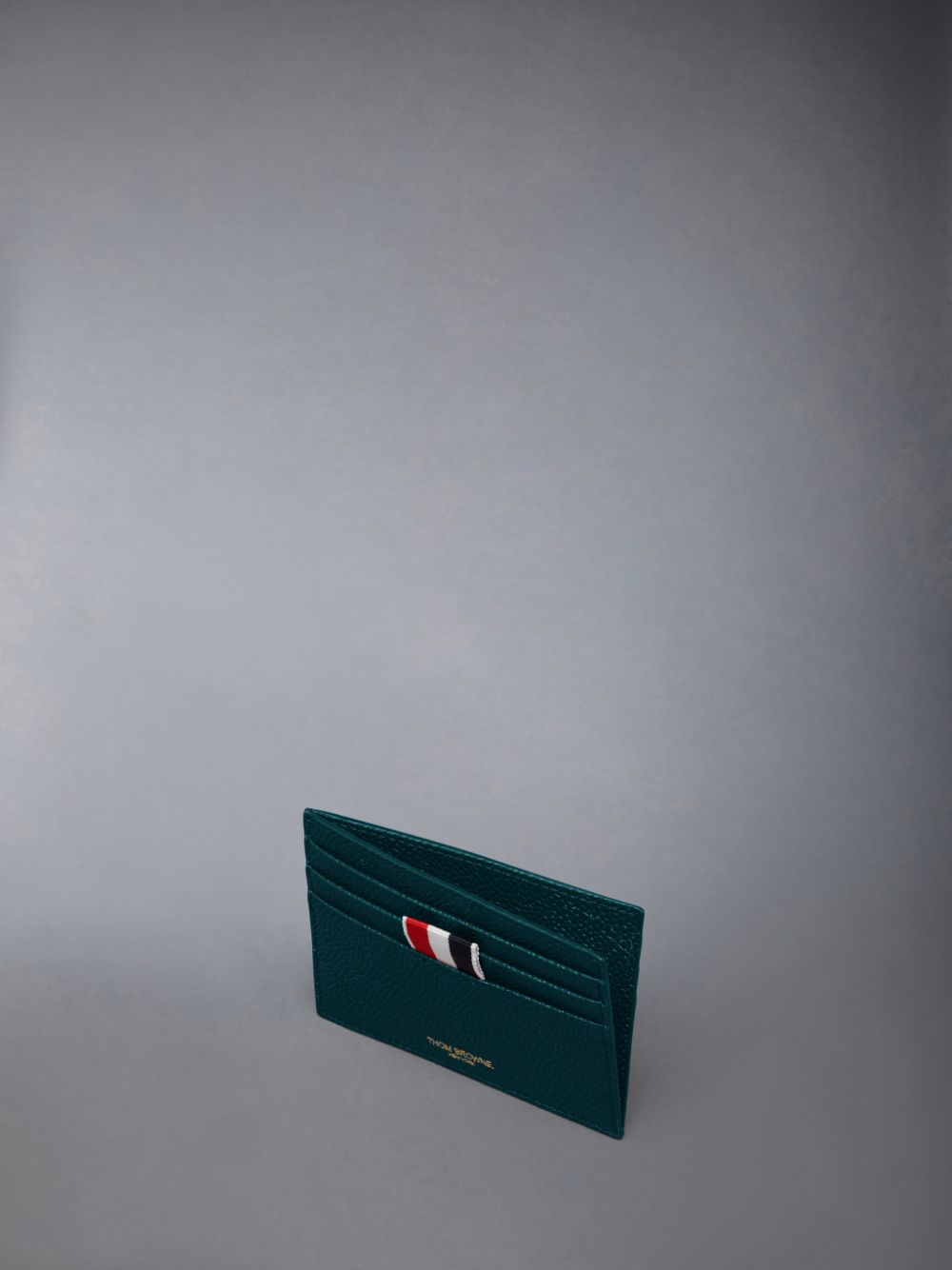 Thom Browne Single W/ Note Compartment in Pebble Grain Leather Women Card Case Green | ABU27U84215