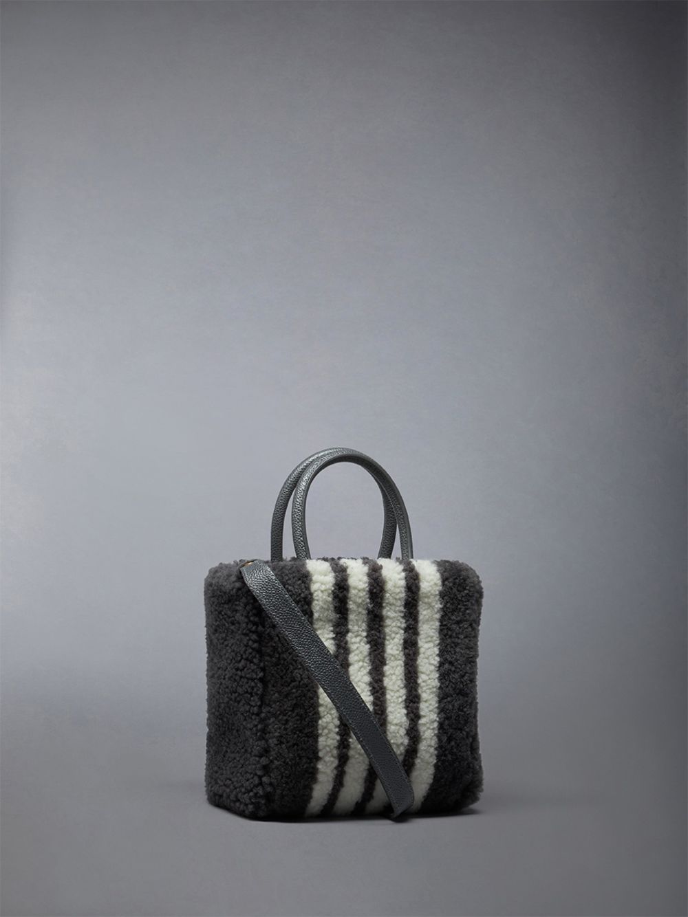 Thom Browne Small Book W/ Intarsia 4bar in Curly Merino Shearling Women Tote Bags Grey | GFE44P41052