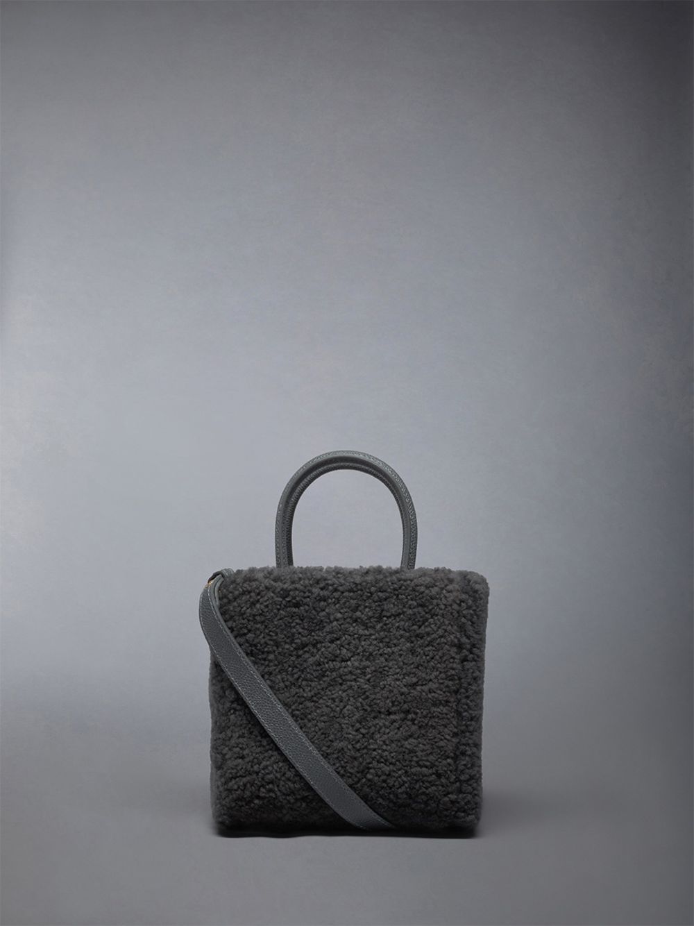 Thom Browne Small Book W/ Intarsia 4bar in Curly Merino Shearling Women Tote Bags Grey | GFE44P41052