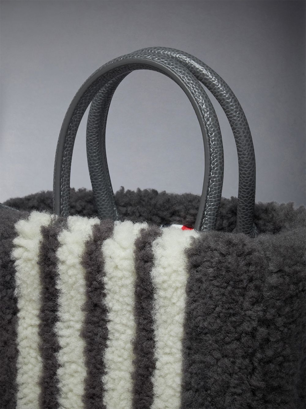 Thom Browne Small Book W/ Intarsia 4bar in Curly Merino Shearling Women Tote Bags Grey | GFE44P41052