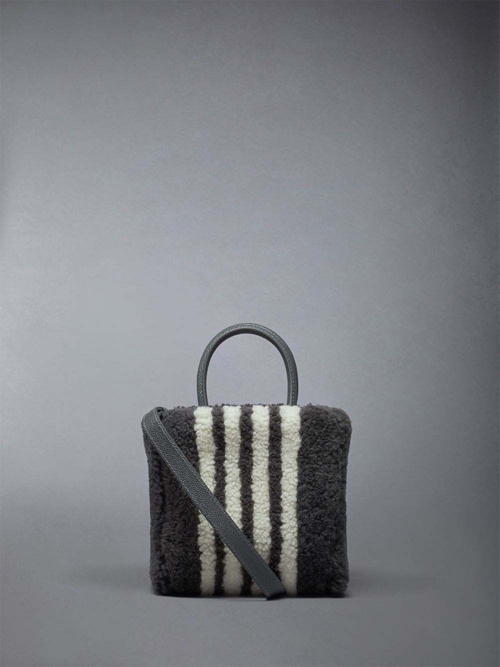 Thom Browne Small Book W/ Intarsia 4bar in Curly Merino Shearling Women Tote Bags Grey | GFE44P41052