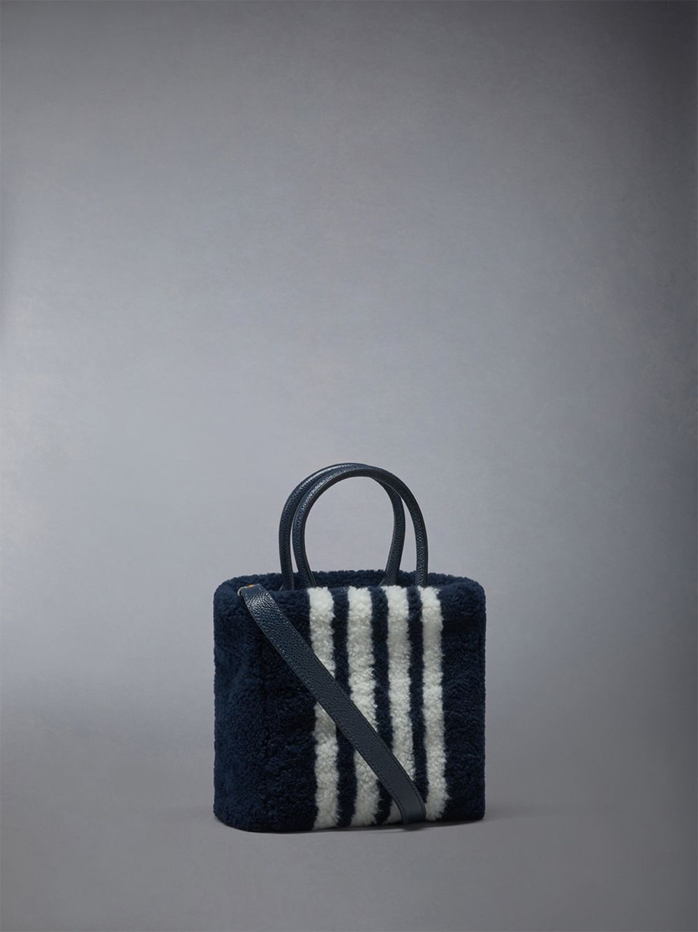 Thom Browne Small Book W/ Intarsia 4bar in Curly Merino Shearling Women Tote Bags Blue | LLZ55T05998