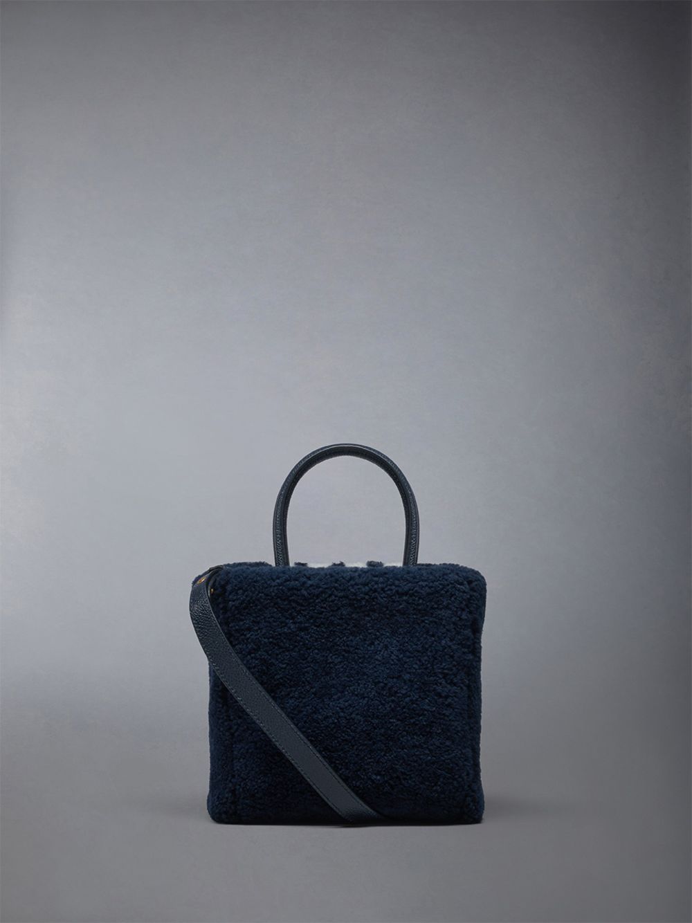 Thom Browne Small Book W/ Intarsia 4bar in Curly Merino Shearling Women Tote Bags Blue | LLZ55T05998