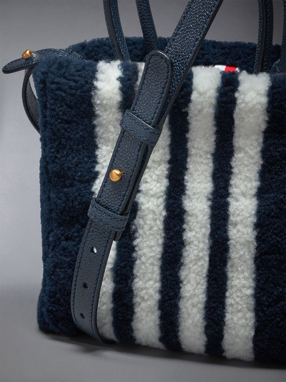 Thom Browne Small Book W/ Intarsia 4bar in Curly Merino Shearling Women Tote Bags Blue | LLZ55T05998