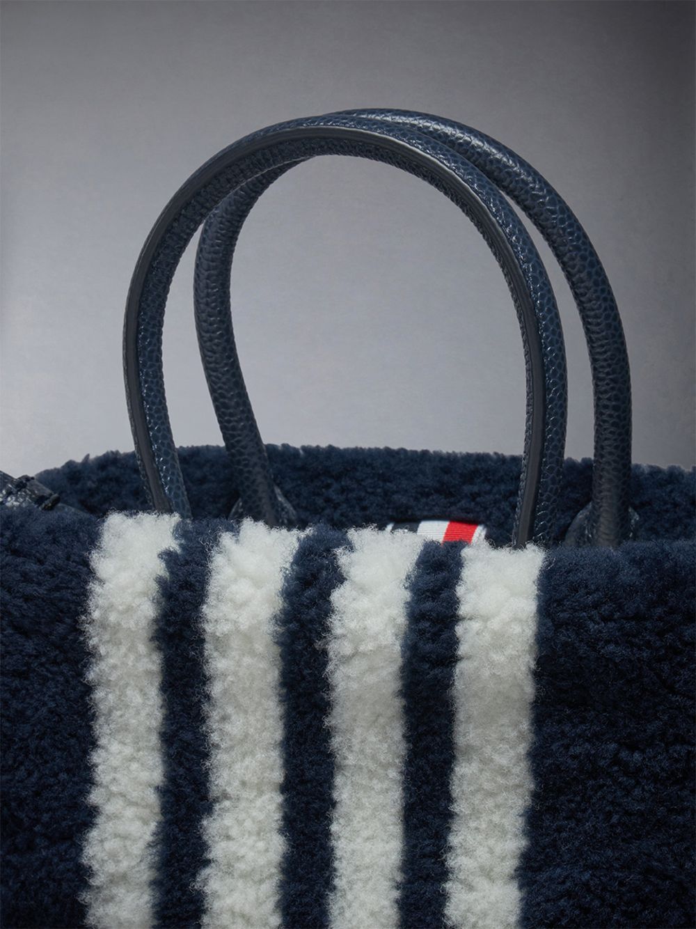 Thom Browne Small Book W/ Intarsia 4bar in Curly Merino Shearling Women Tote Bags Blue | LLZ55T05998