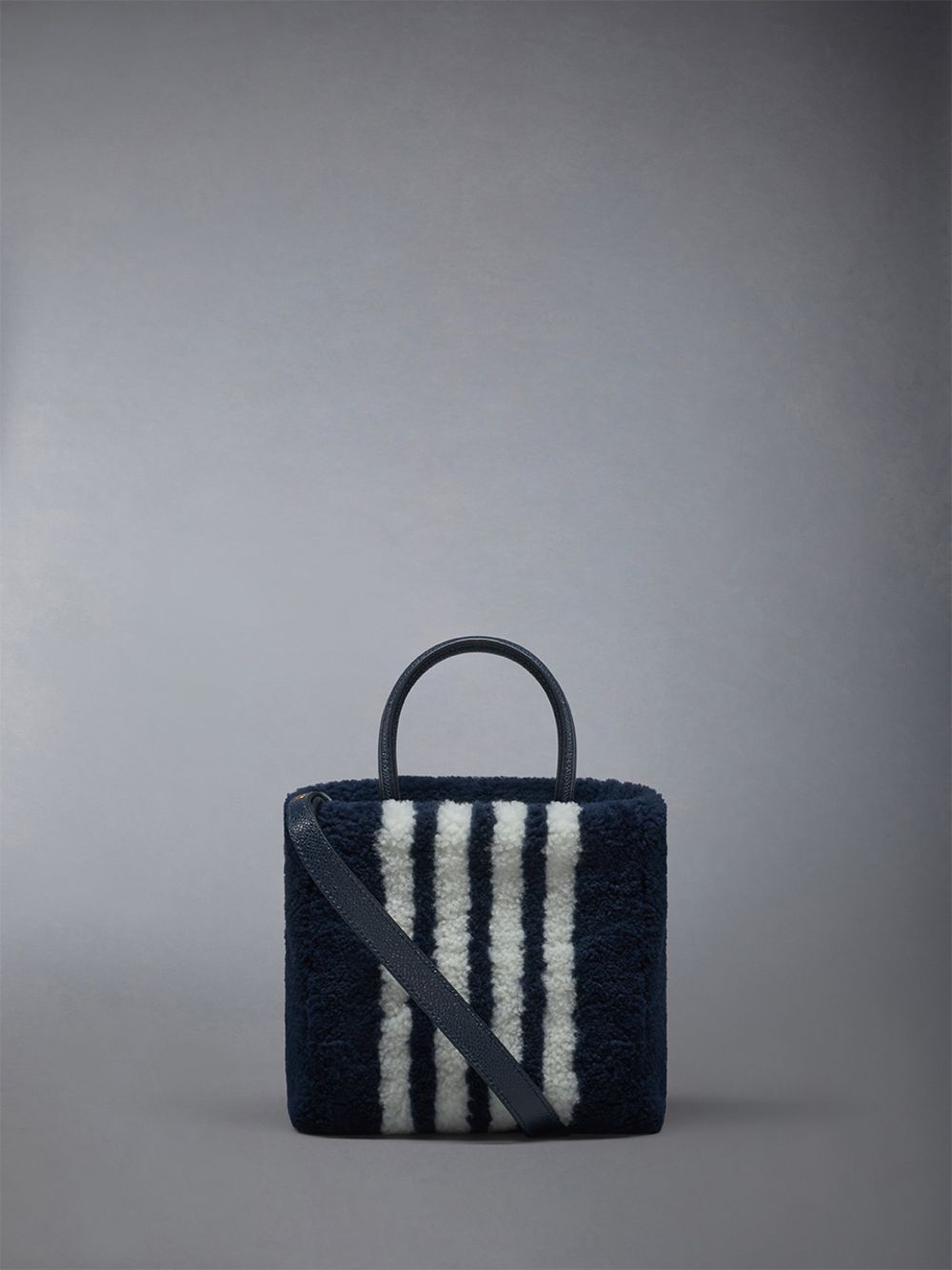 Thom Browne Small Book W/ Intarsia 4bar in Curly Merino Shearling Women Tote Bags Blue | LLZ55T05998