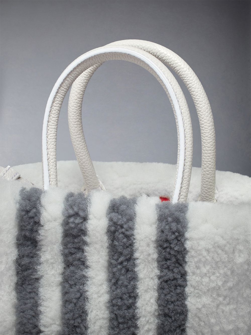 Thom Browne Small Book W/ Intarsia 4bar in Curly Merino Shearling Women Tote Bags White | QRW67R84936