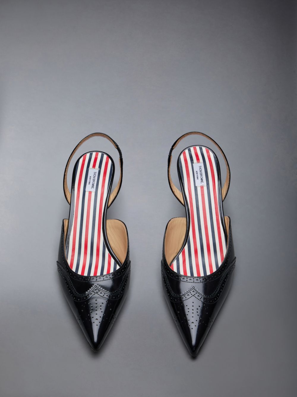 Thom Browne Smooth Calf Wingtip Curved Heel Slingback Women Mules Black | BNP54N27897