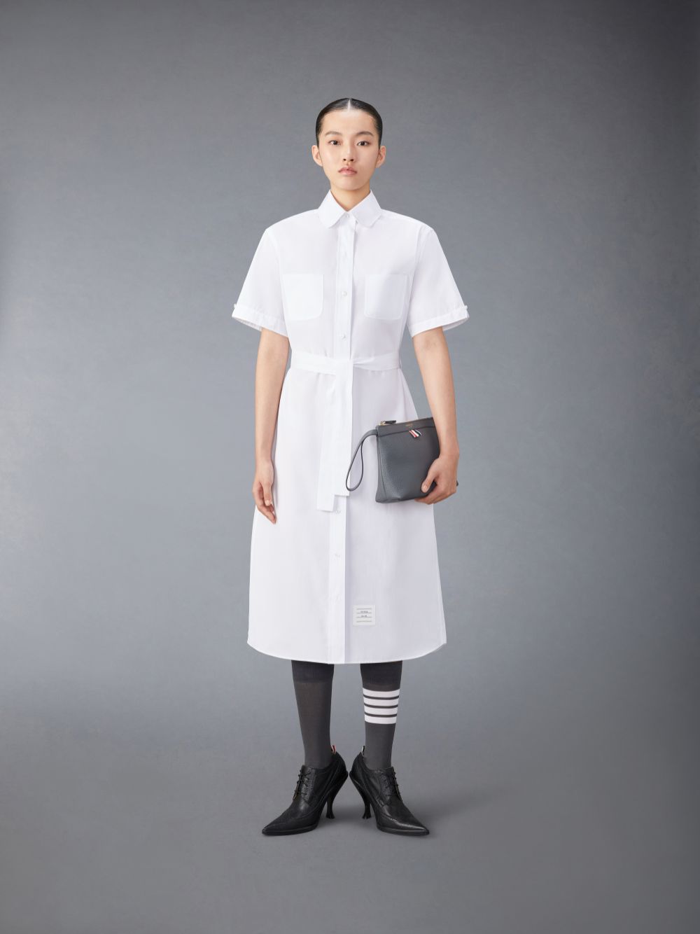 Thom Browne Solid Poplin Midi Shirt Women Dress White | RLO87S23705