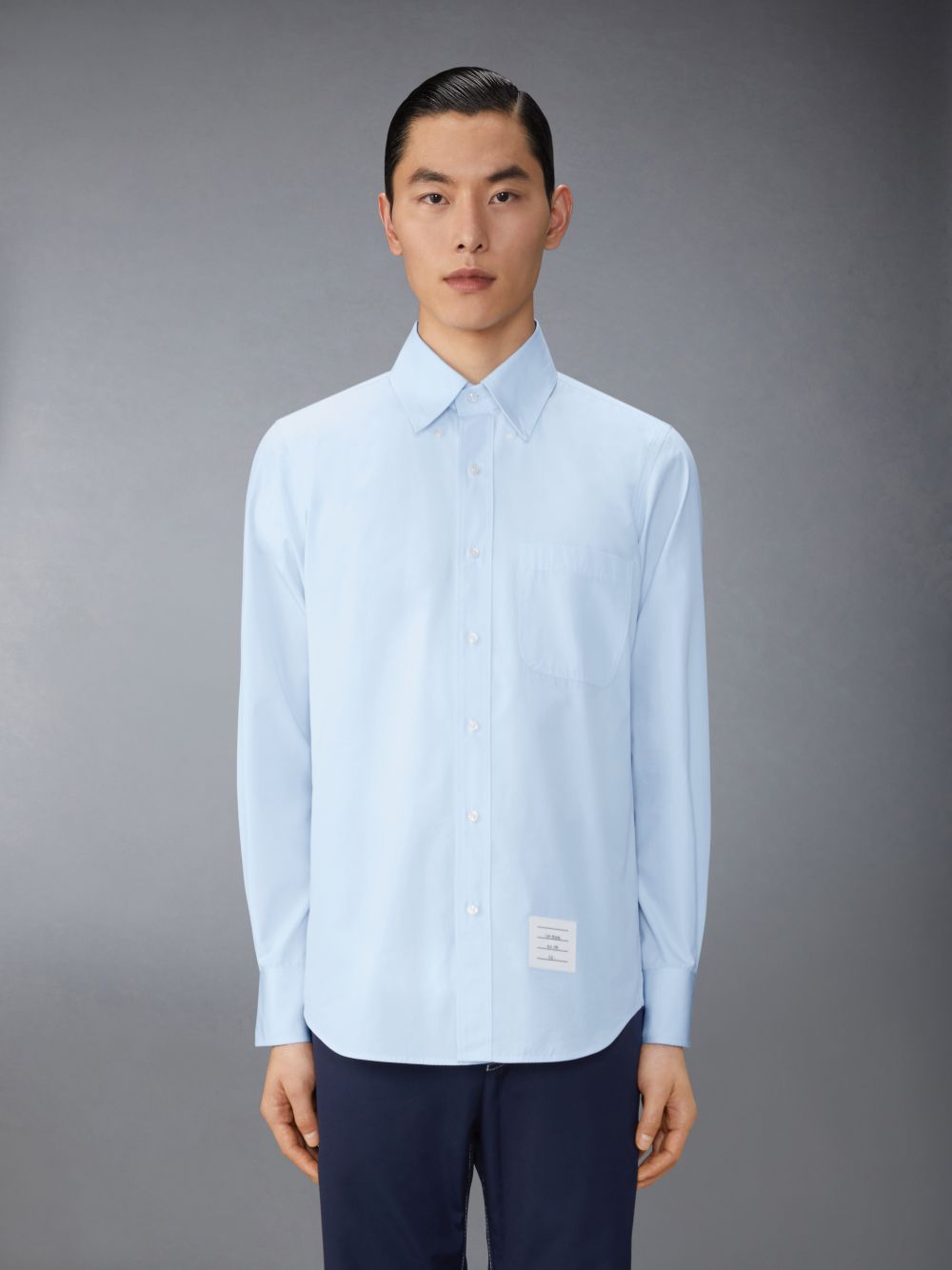 Thom Browne Solid Poplin Twin Needle Contrast Topstitching Men Shirts Blue | IVG73N85460