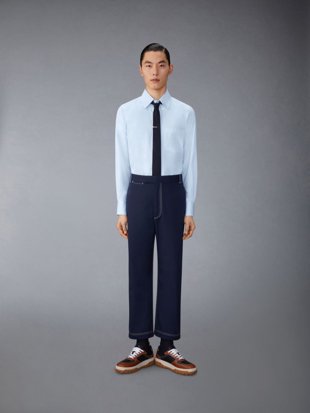 Thom Browne Solid Poplin Twin Needle Contrast Topstitching Men Shirts Blue | IVG73N85460