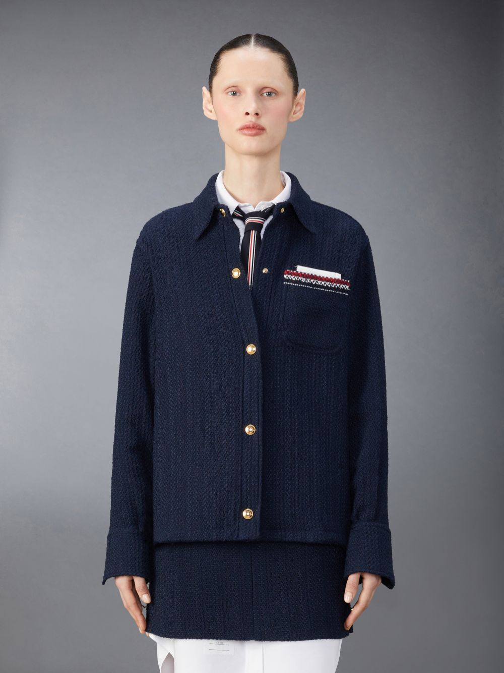 Thom Browne Solid Tweed Shirt Women Jackets Blue | MPJ27I67819