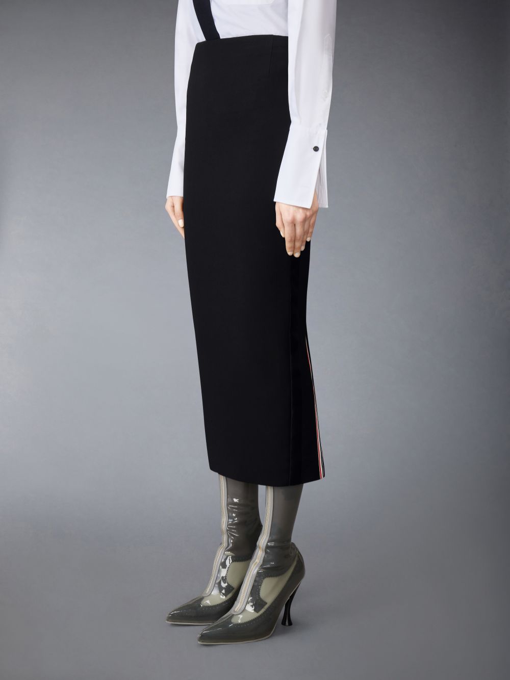 Thom Browne Solid Wool Crepe Low Rise Maxi Hobble Women Skirts Black | AWT27T22293