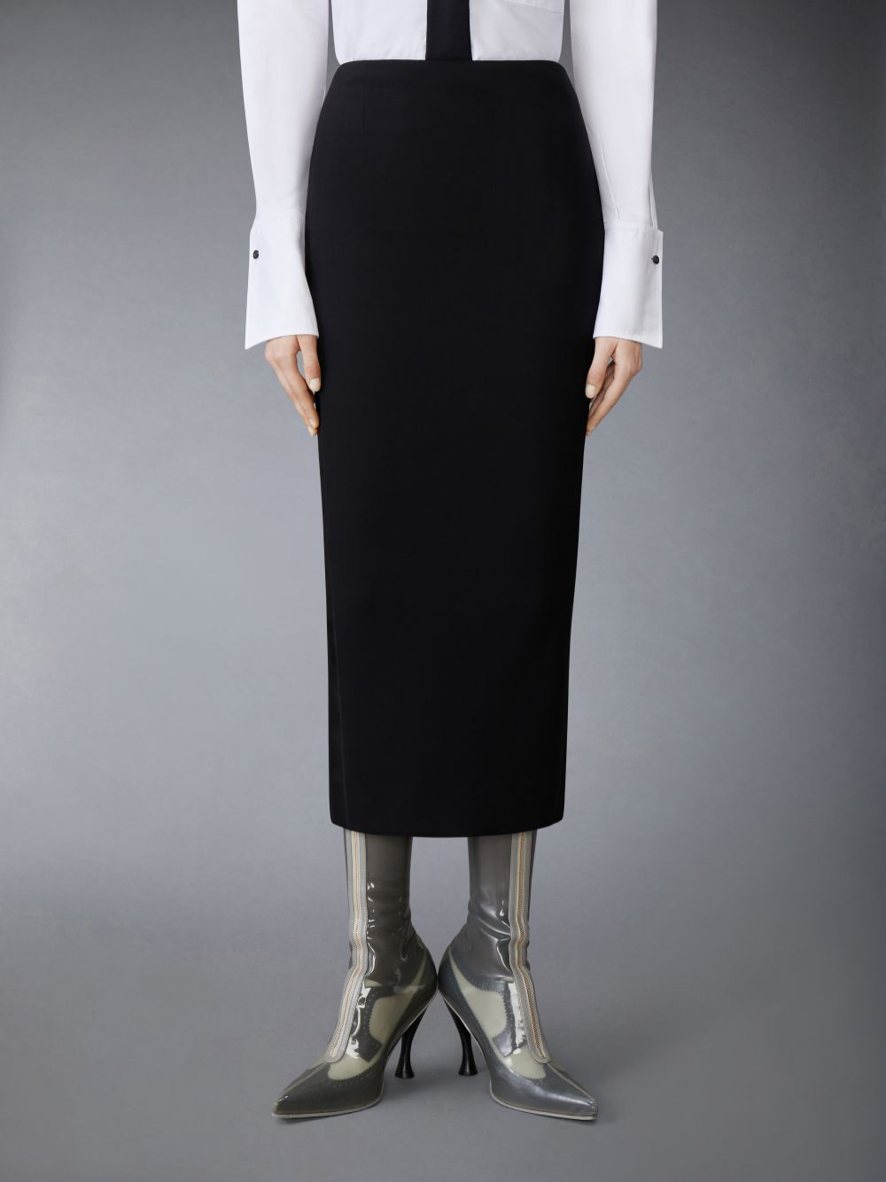 Thom Browne Solid Wool Crepe Low Rise Maxi Hobble Women Skirts Black | AWT27T22293