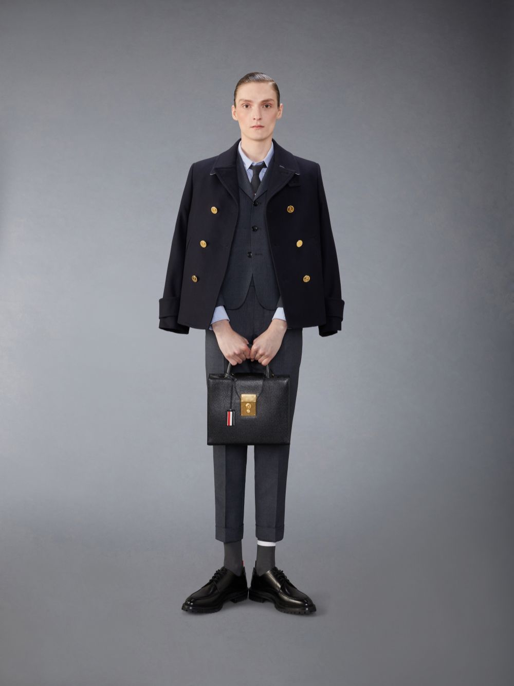 Thom Browne Spring Weight Melton Wool Peacoat Men Coats Blue | BXQ05E66501