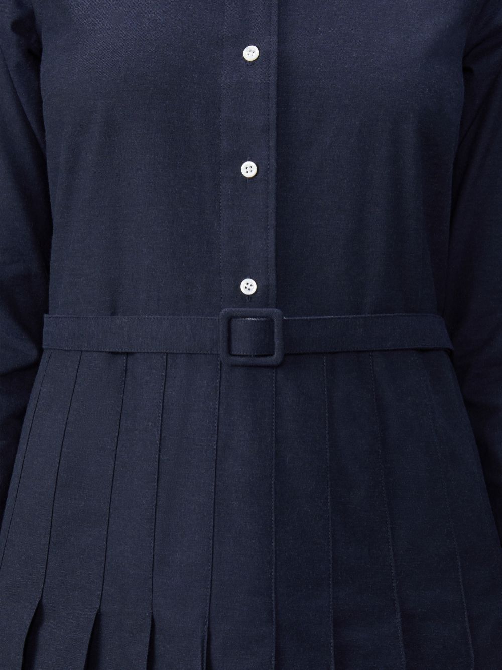 Thom Browne Stripe Cotton Flannel Midi Pleated Bottom Belted Women Dress Blue | AXR17I35028