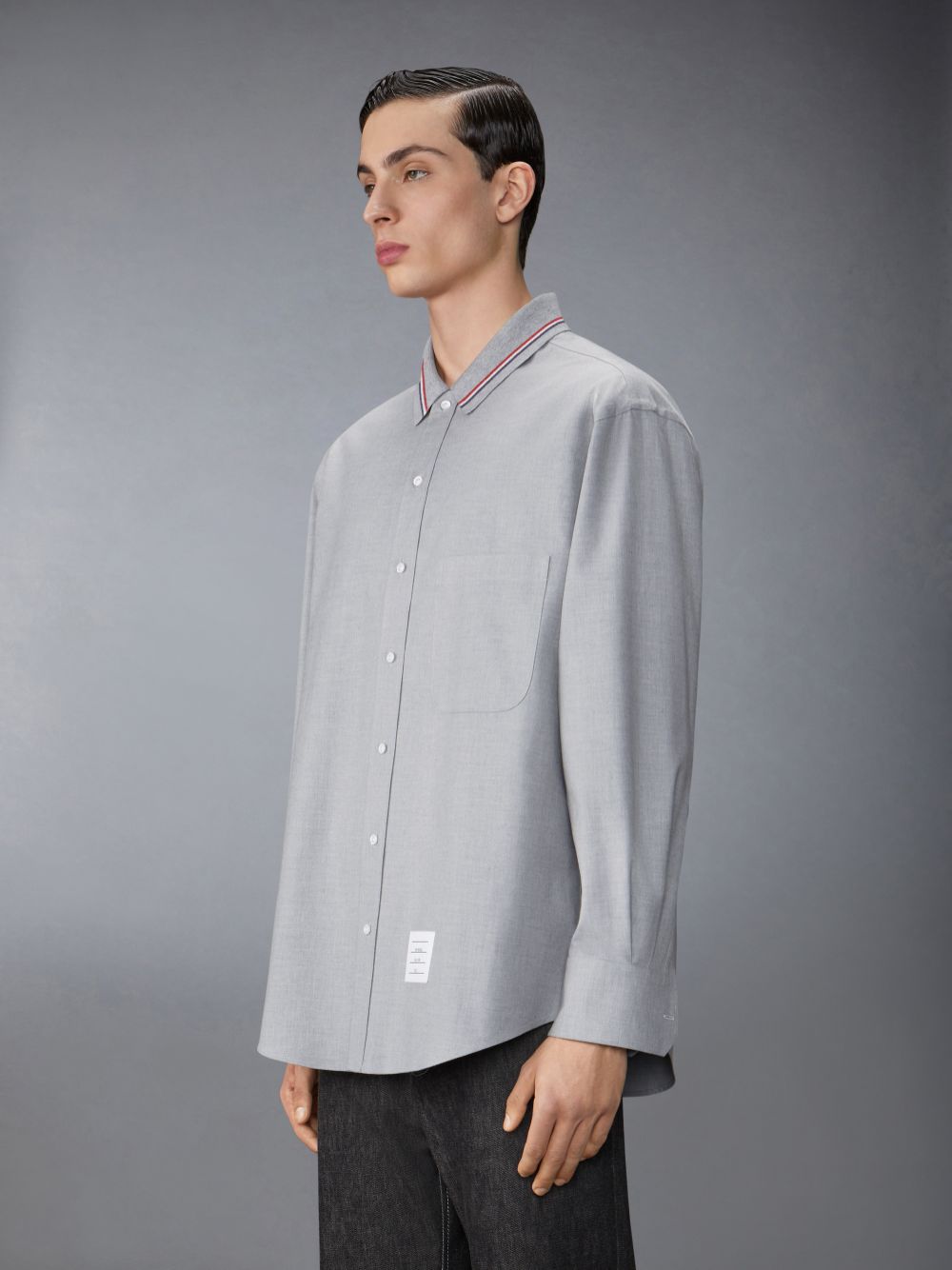 Thom Browne Stripe Cotton Flannel Oversized Men Shirts Grey | DMJ82B54048