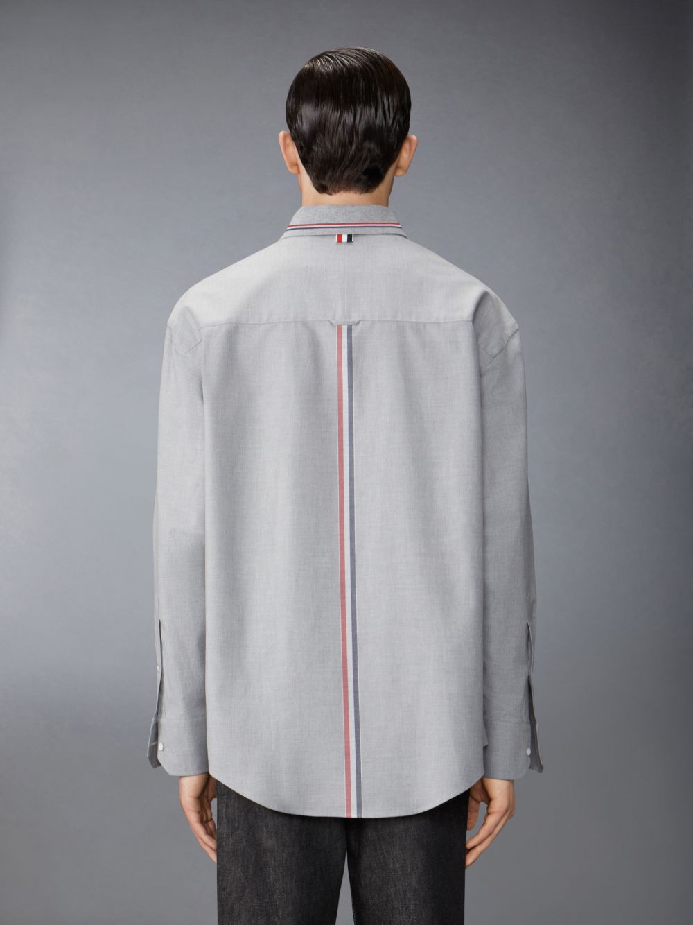 Thom Browne Stripe Cotton Flannel Oversized Men Shirts Grey | DMJ82B54048