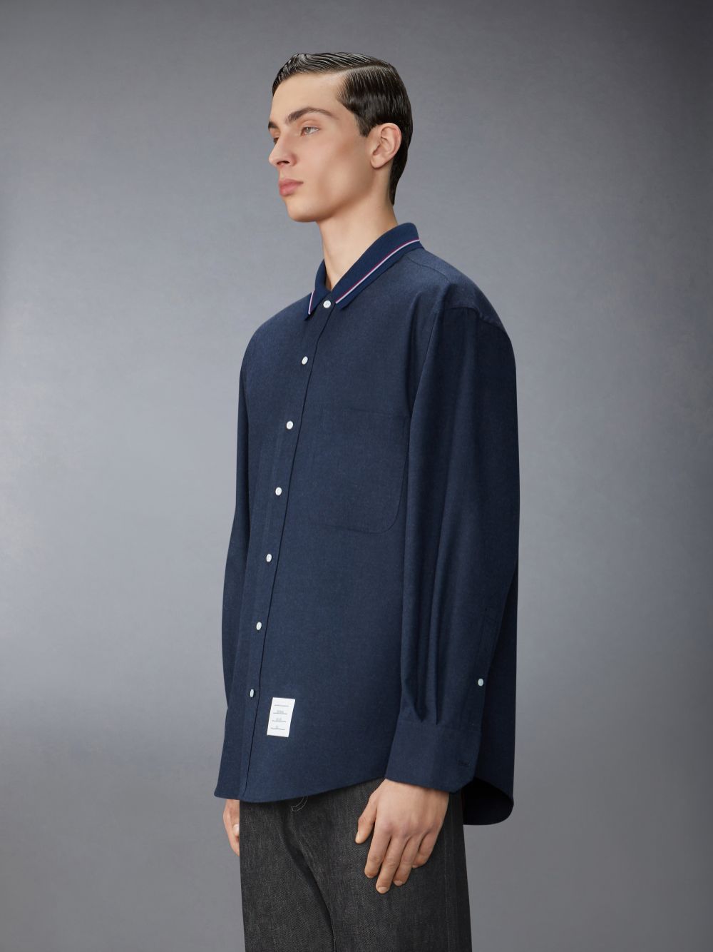 Thom Browne Stripe Cotton Flannel Oversized Men Shirts Blue | ZQW54O73934