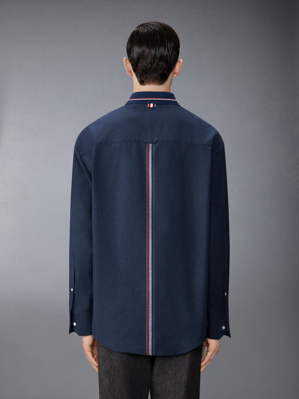 Thom Browne Stripe Cotton Flannel Oversized Men Shirts Blue | ZQW54O73934