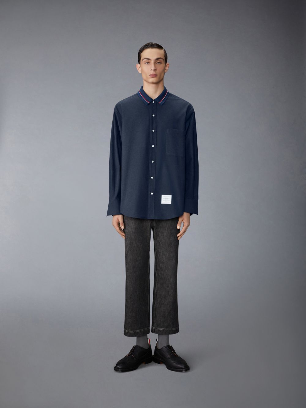 Thom Browne Stripe Cotton Flannel Oversized Men Shirts Blue | ZQW54O73934