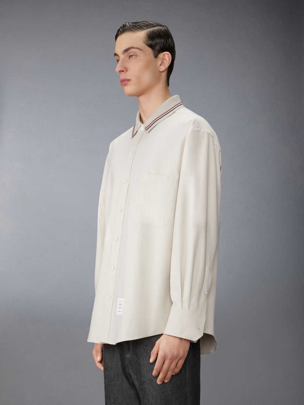 Thom Browne Stripe Cotton Flannel Oversized Men Shirts Beige | ZBM99D16030