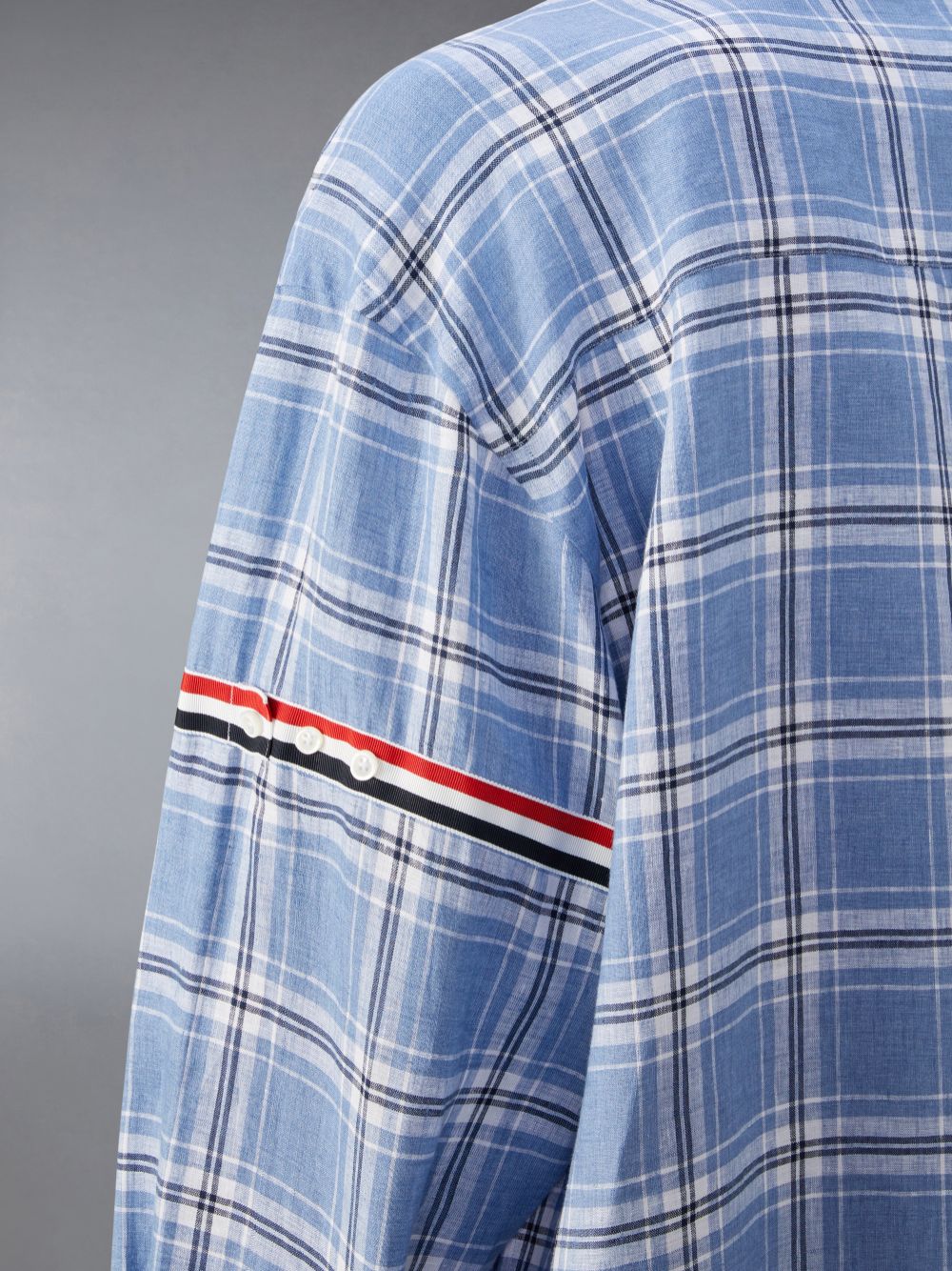 Thom Browne Stripe Linen Armband Oversized Men Shirts Blue | HOJ29Q91497