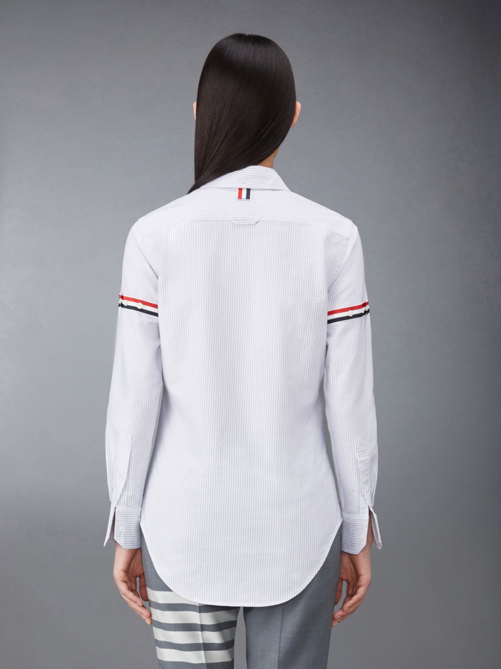 Thom Browne Stripe Oxford Armband Classic Round Collar Women Shirts Grey | NJU43H73872