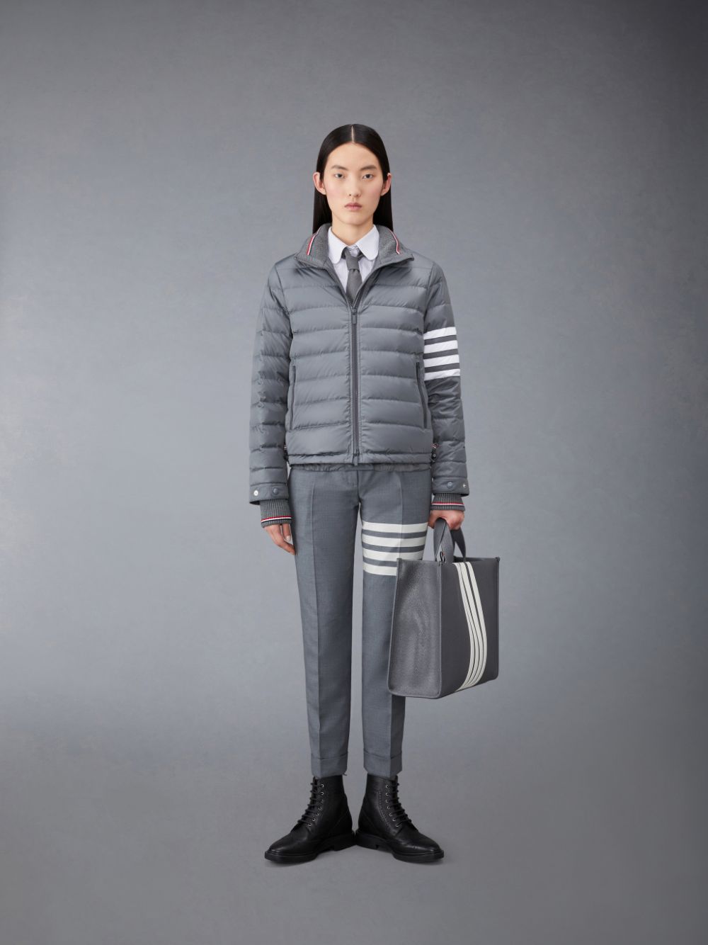 Thom Browne Stripe Oxford Armband Classic Round Collar Women Shirts Grey | NJU43H73872