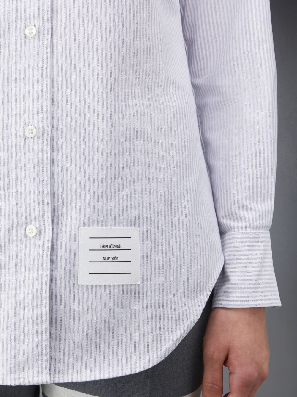 Thom Browne Stripe Oxford Armband Classic Round Collar Women Shirts Grey | NJU43H73872