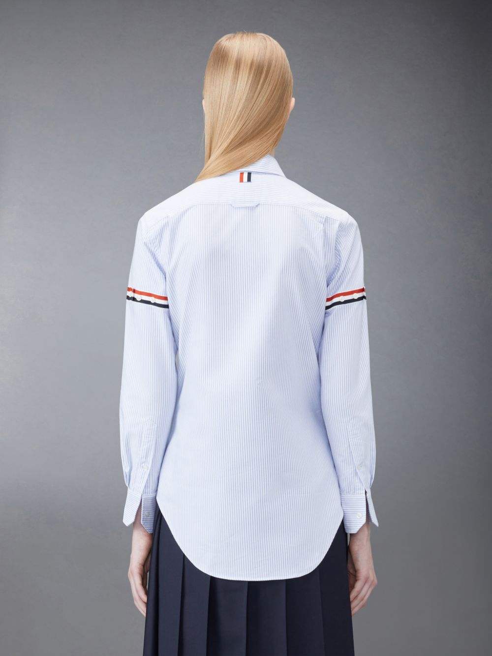 Thom Browne Stripe Oxford Armband Classic Round Collar Women Shirts Blue | QZP47O82066