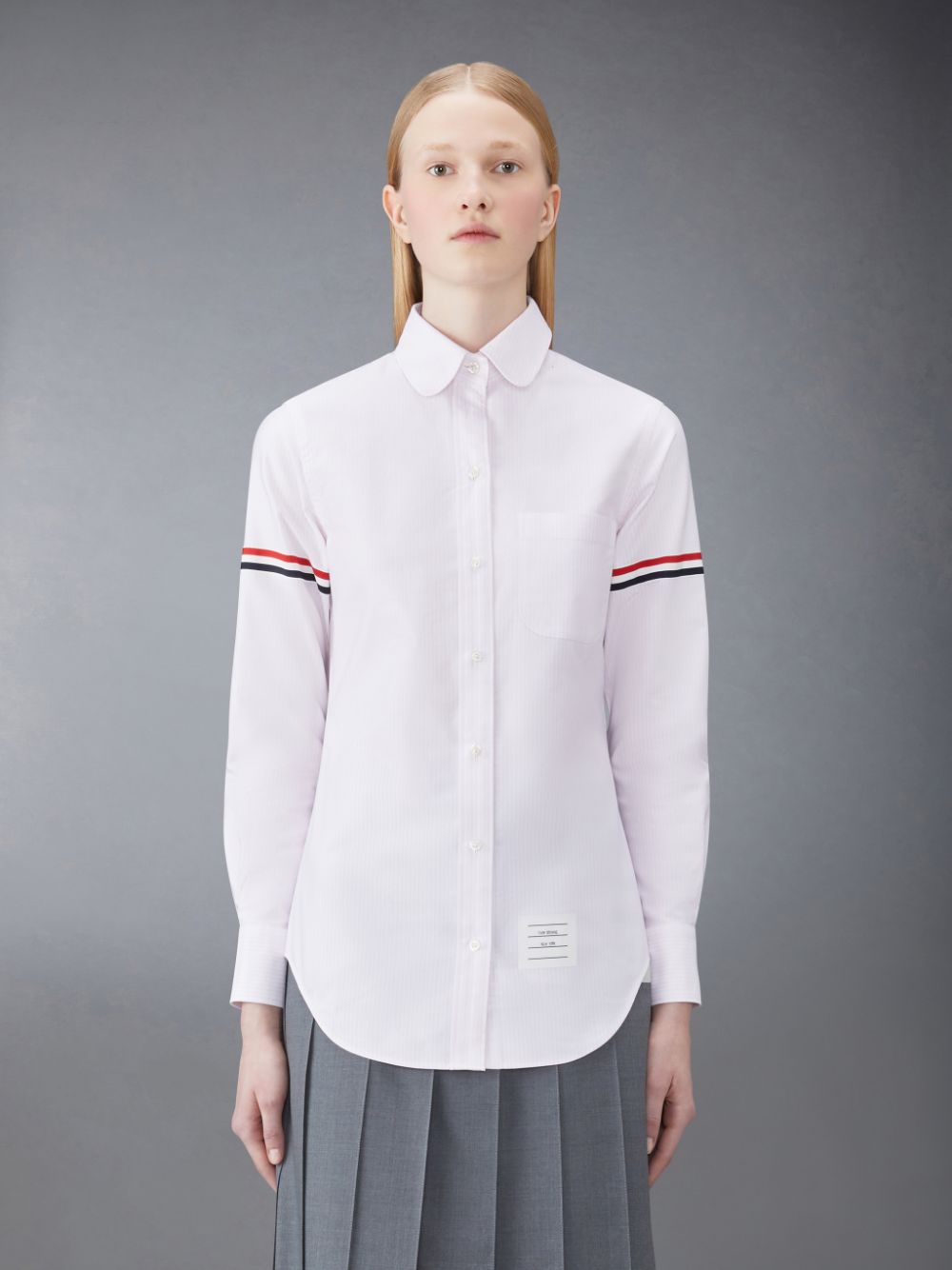 Thom Browne Stripe Oxford Armband Classic Round Collar Women Shirts Pink | LZG99W16864