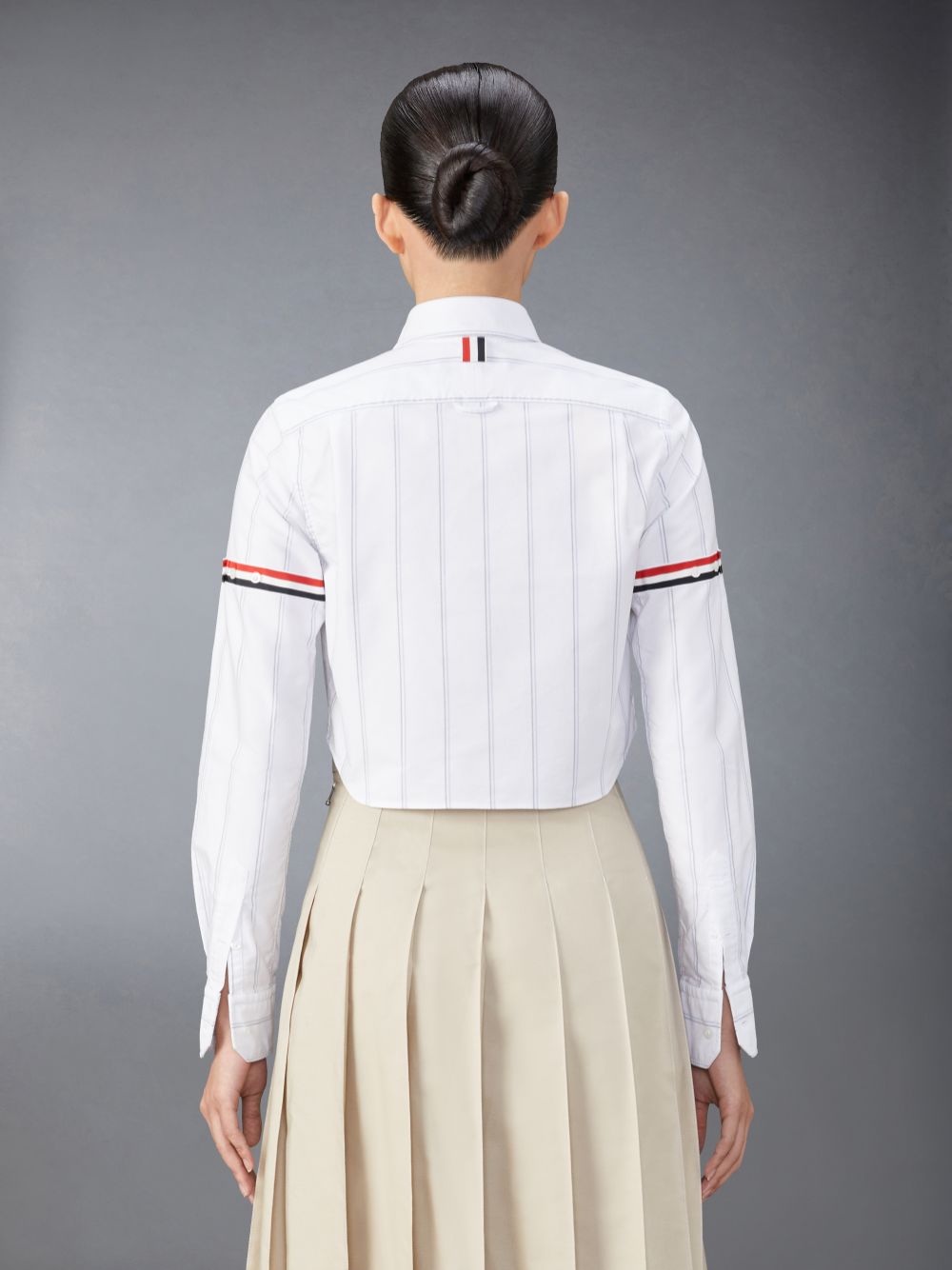 Thom Browne Stripe Oxford Armband Cropped Women Shirts White | FQC69X19367