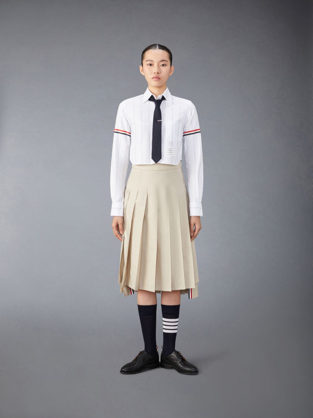 Thom Browne Stripe Oxford Armband Cropped Women Shirts White | FQC69X19367