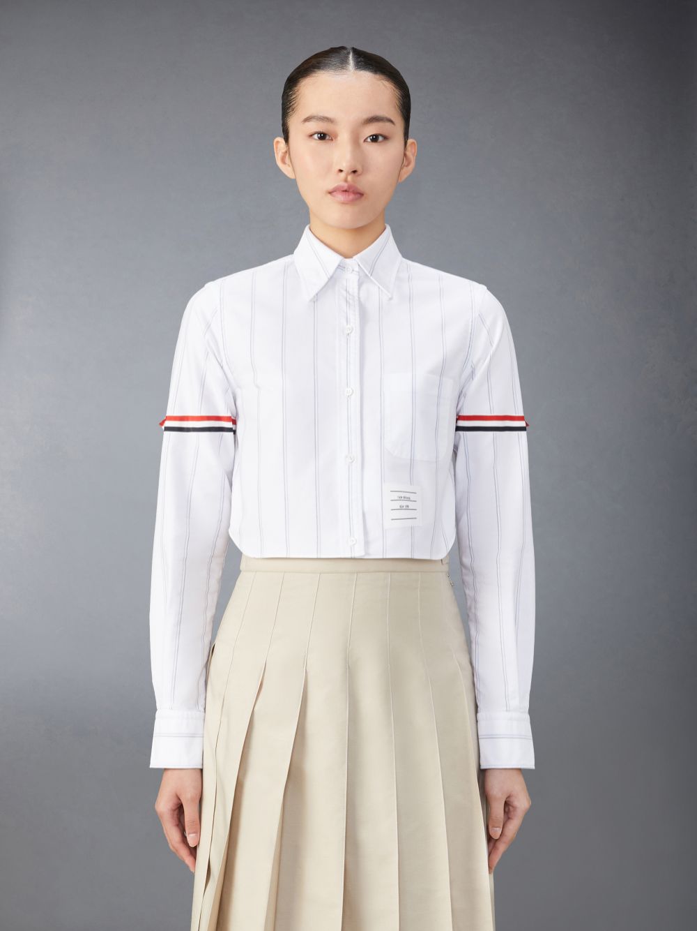 Thom Browne Stripe Oxford Armband Cropped Women Shirts White | FQC69X19367