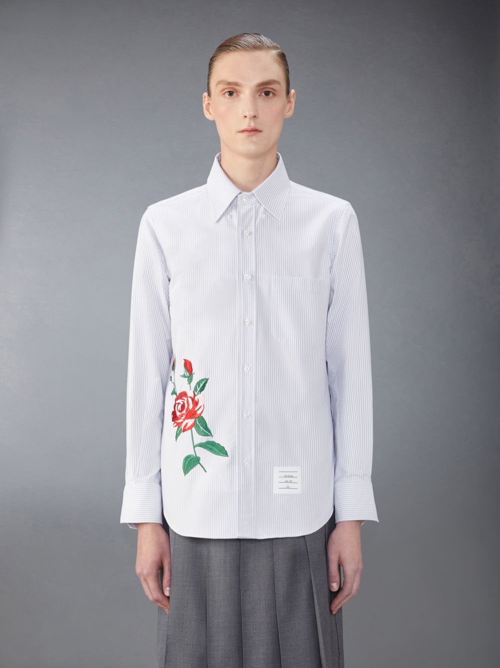 Thom Browne Stripe Oxford Rose Men Shirts Grey | VTH81W74584