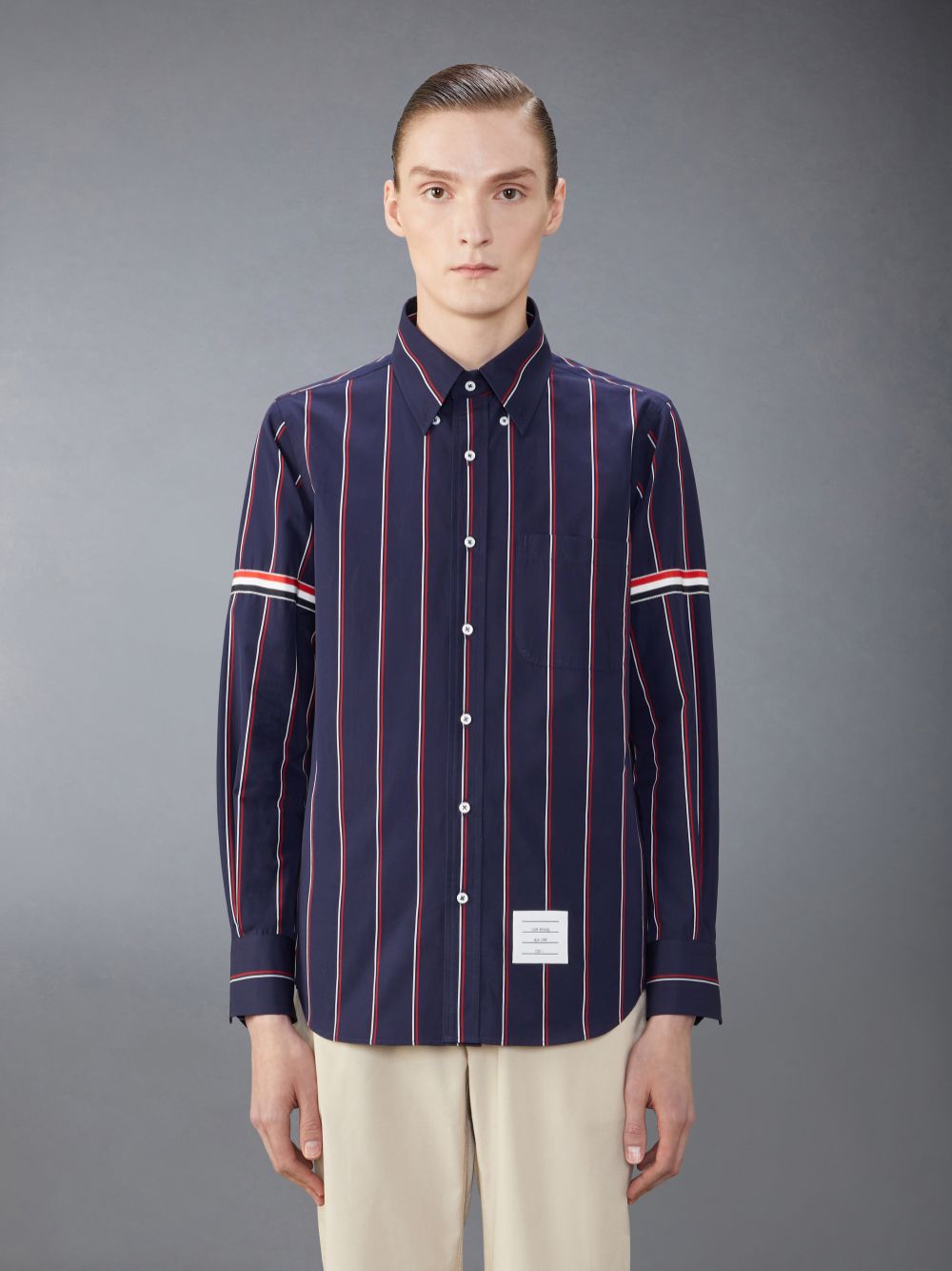 Thom Browne Stripe Poplin Armband Men Shirts Blue | QYJ36I45337