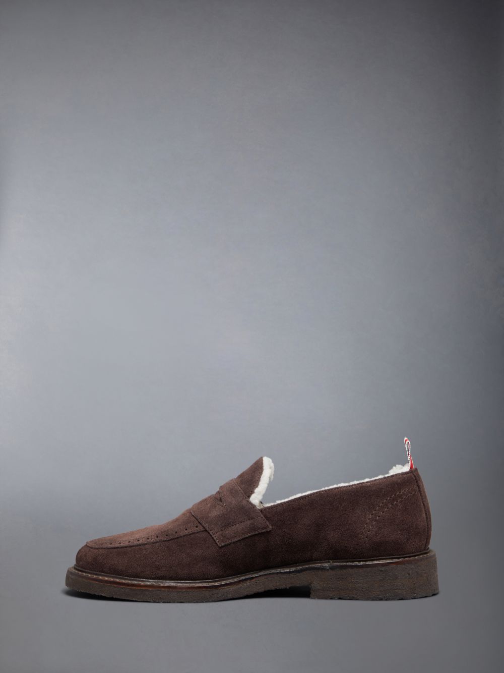 Thom Browne Suede Crepe Sole Shearling Penny Men Loafers Brown | DOR27T20449