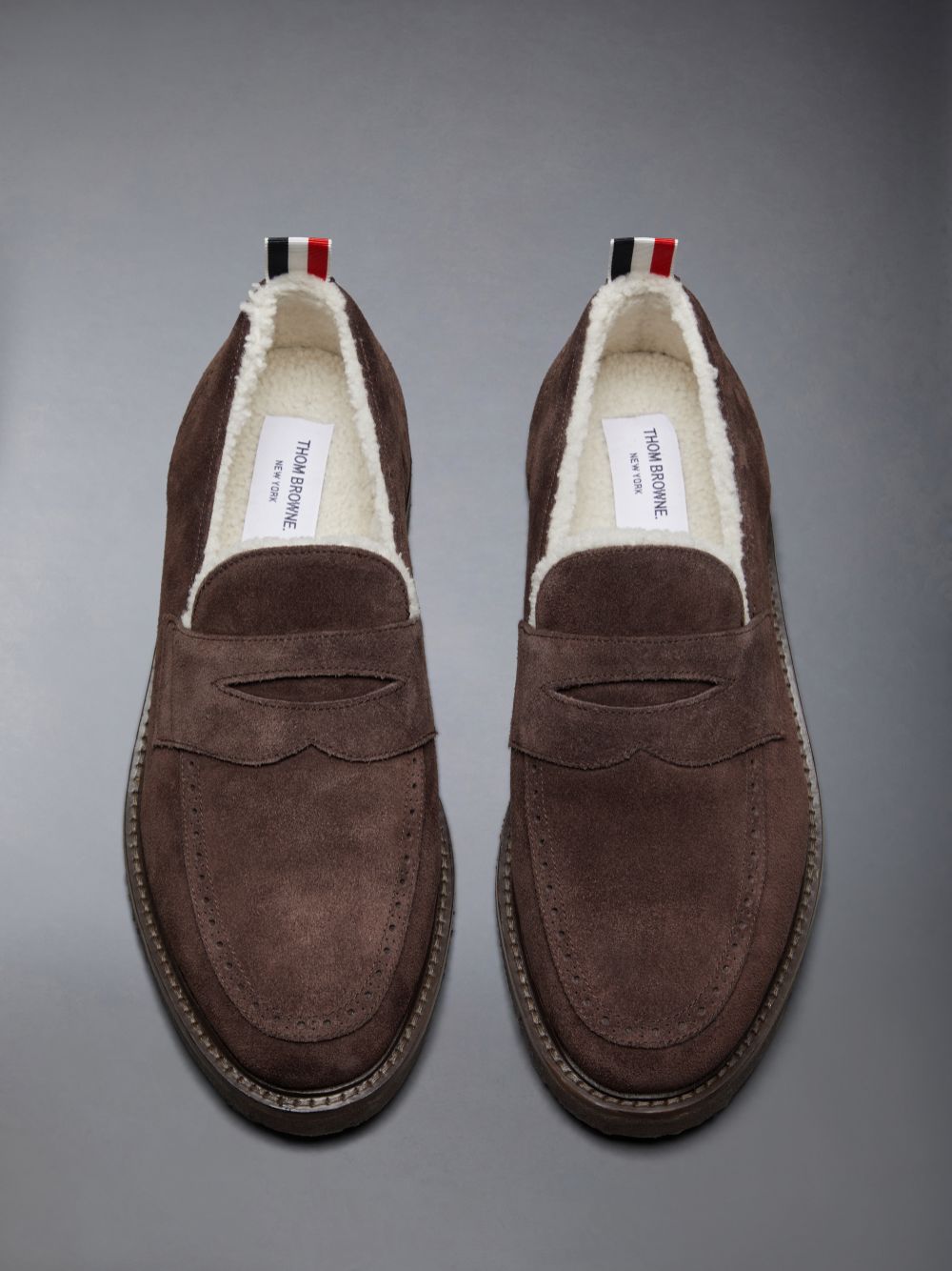 Thom Browne Suede Crepe Sole Shearling Penny Men Loafers Brown | DOR27T20449