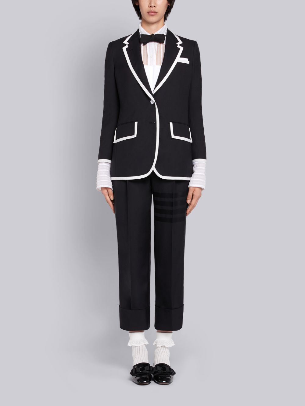 Thom Browne Super 120s Plain Weave Wide Lapel Women Jackets Black | IWE20T75893