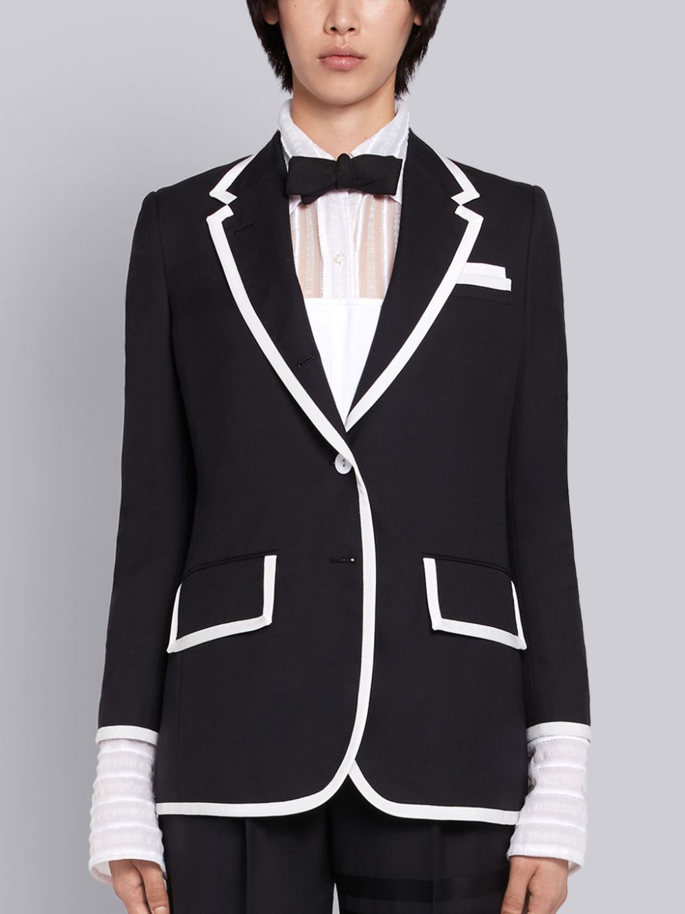 Thom Browne Super 120s Plain Weave Wide Lapel Women Jackets Black | IWE20T75893