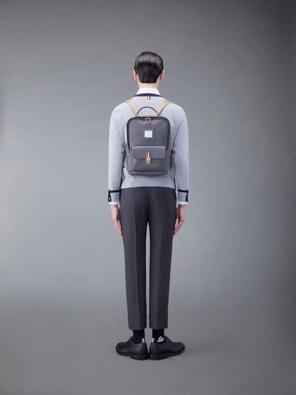 Thom Browne Super 120's Twill Front Pocket School Men Backpacks Grey | ERT94V95128