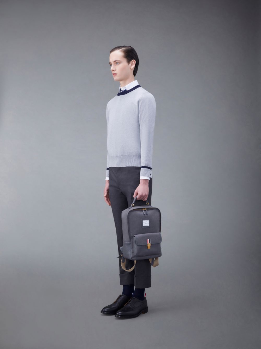 Thom Browne Super 120's Twill Front Pocket School Men Backpacks Grey | ERT94V95128