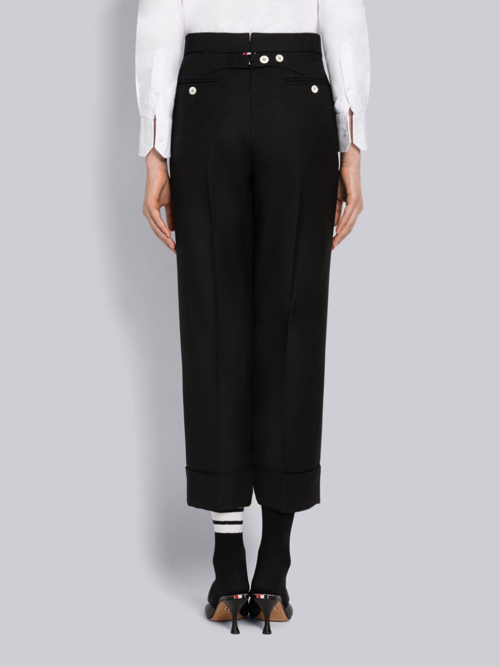 Thom Browne Super 120s Wool Twill Classic Backstrap With Pearls Women Pants Black | KAJ99L52891