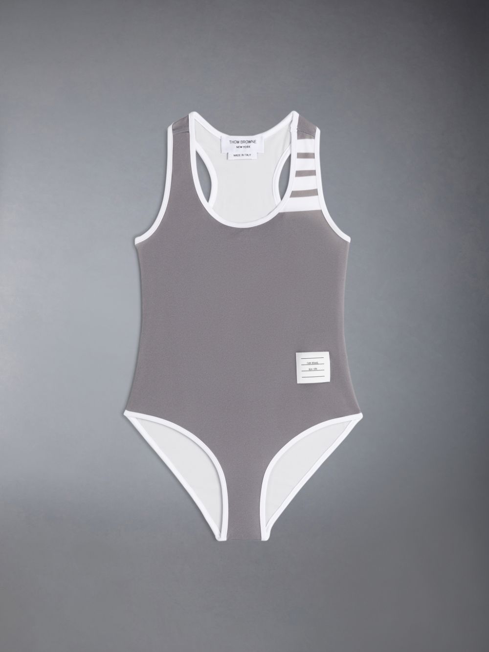 Thom Browne Swim Tech 4-Bar One Piece Boys\'s Swimsuits Grey | PMV30P62333