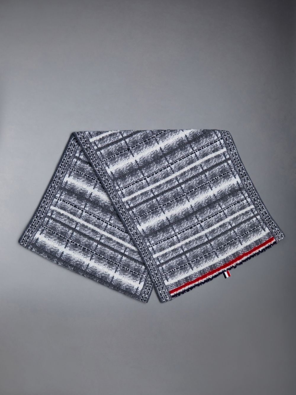 Thom Browne Tartan Merino and Mohair Stripe Women Scarf Grey | XPE08A28428