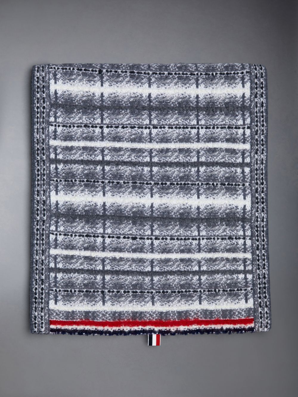 Thom Browne Tartan Merino and Mohair Stripe Women Scarf Grey | XPE08A28428