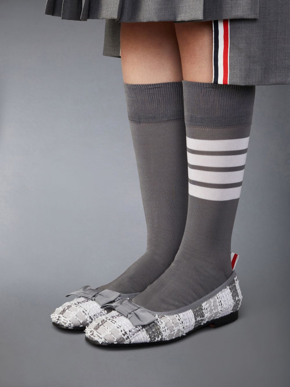 Thom Browne Tartan Tweed Leather Sole Opera Women Ballerina Grey | DSX61V71066