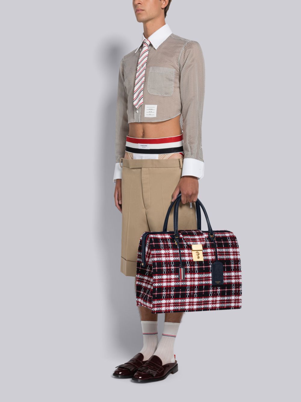 Thom Browne Tartan Tweed Mr. Men Duffle Bags Red | OLL67W38205