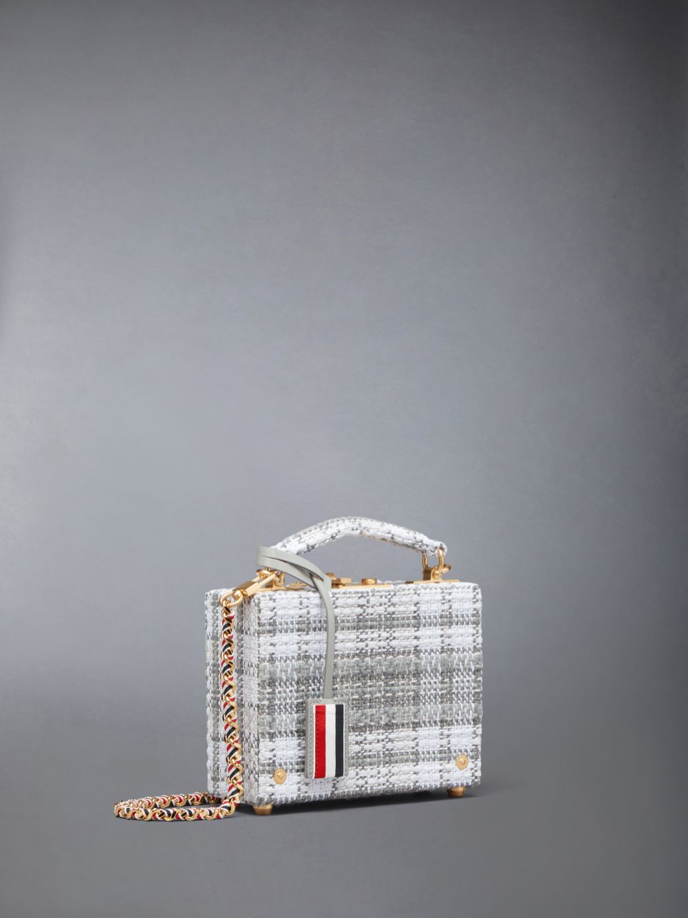 Thom Browne Tartan Tweed Woven Chain Micro Attache Case Women Crossbody Bags Grey | URT45E21289